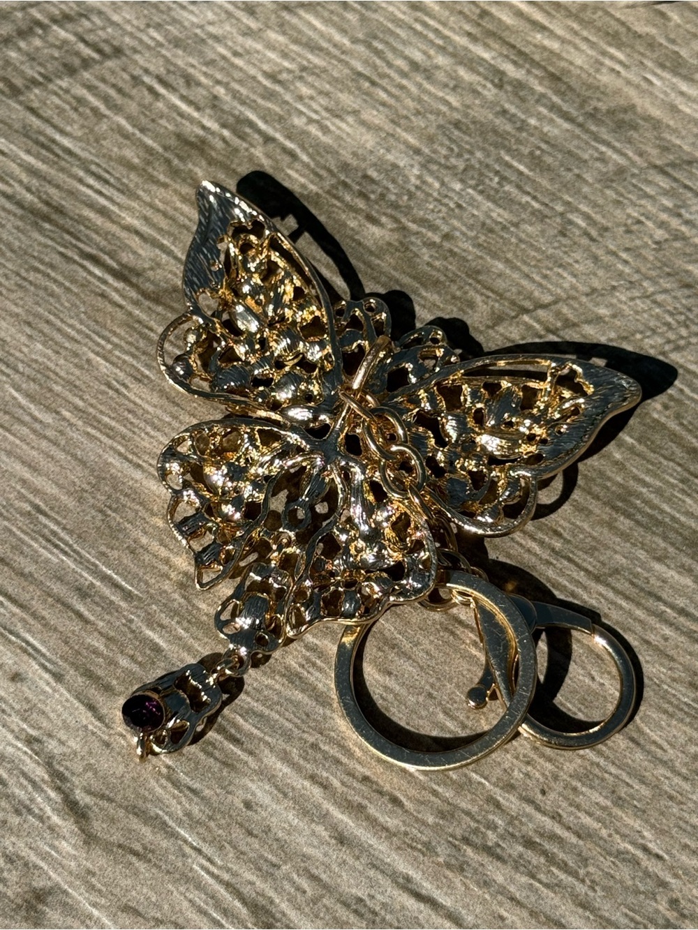 NWT Purple Butterfly Rhinestone Dangle Large Keychain - Picture 4 of 5
